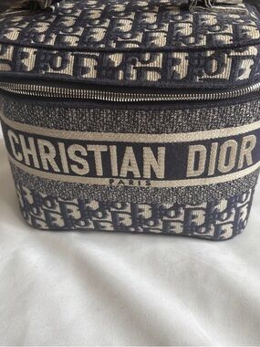 Dior Beige and Navy Logo Canvas Vanity Case